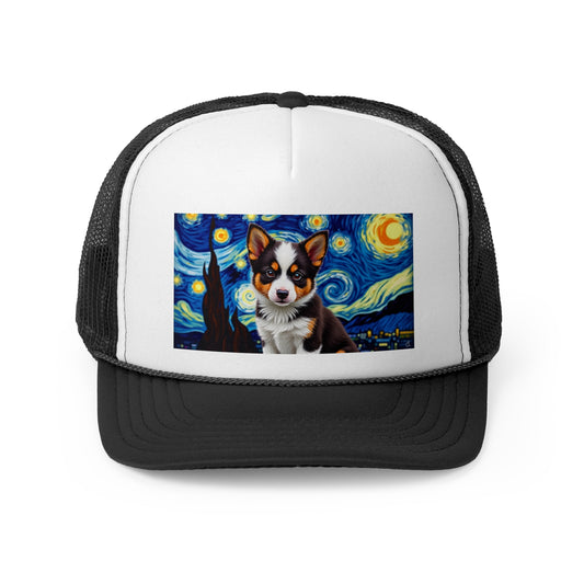 Starry Night Border Collie Puppy Art Print - Van Gogh Style Dog Wall Decor Canvas