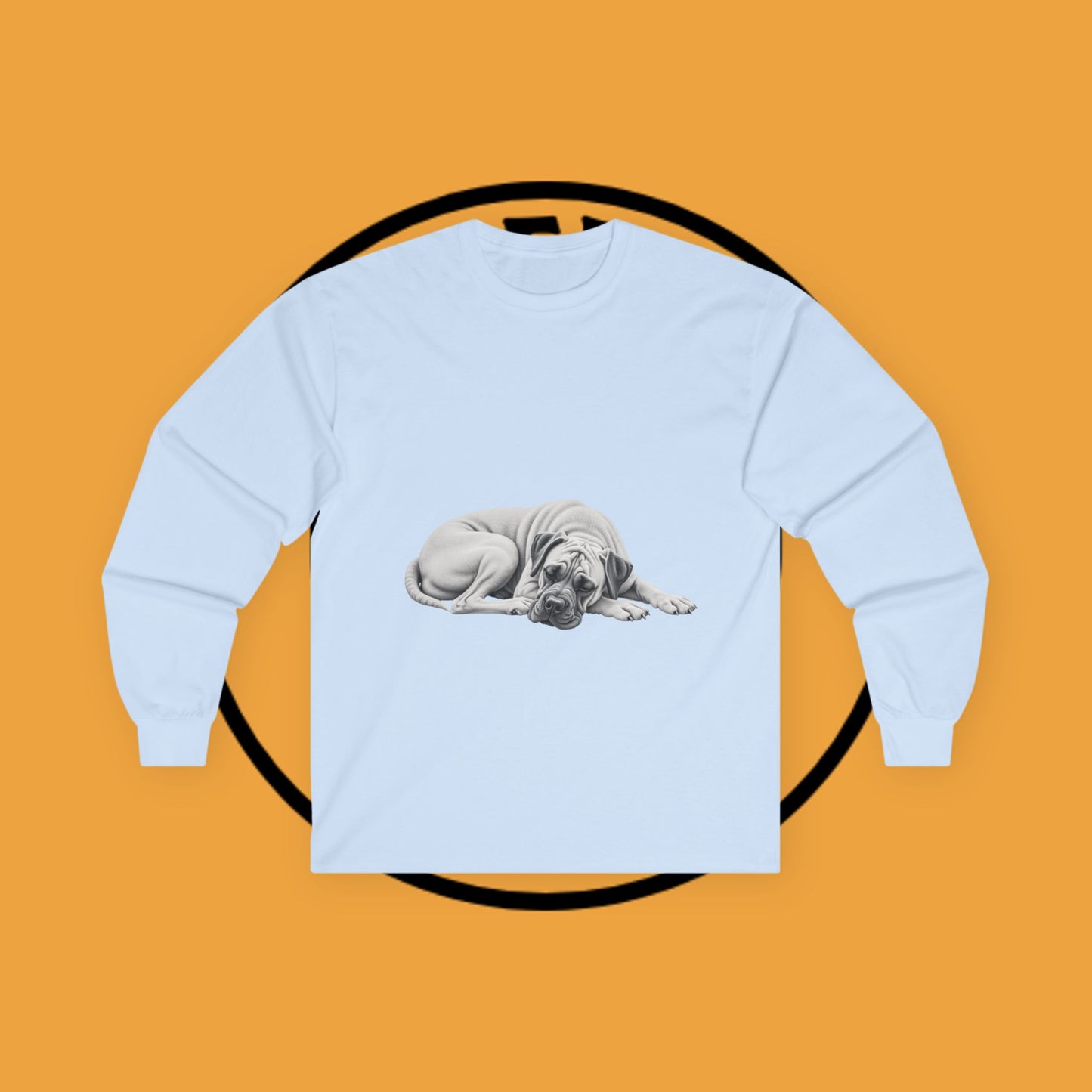 Sleepy Boxer Portrait Long Sleeve Tee - Realistic Pencil Art Relaxed Dog Shirt
