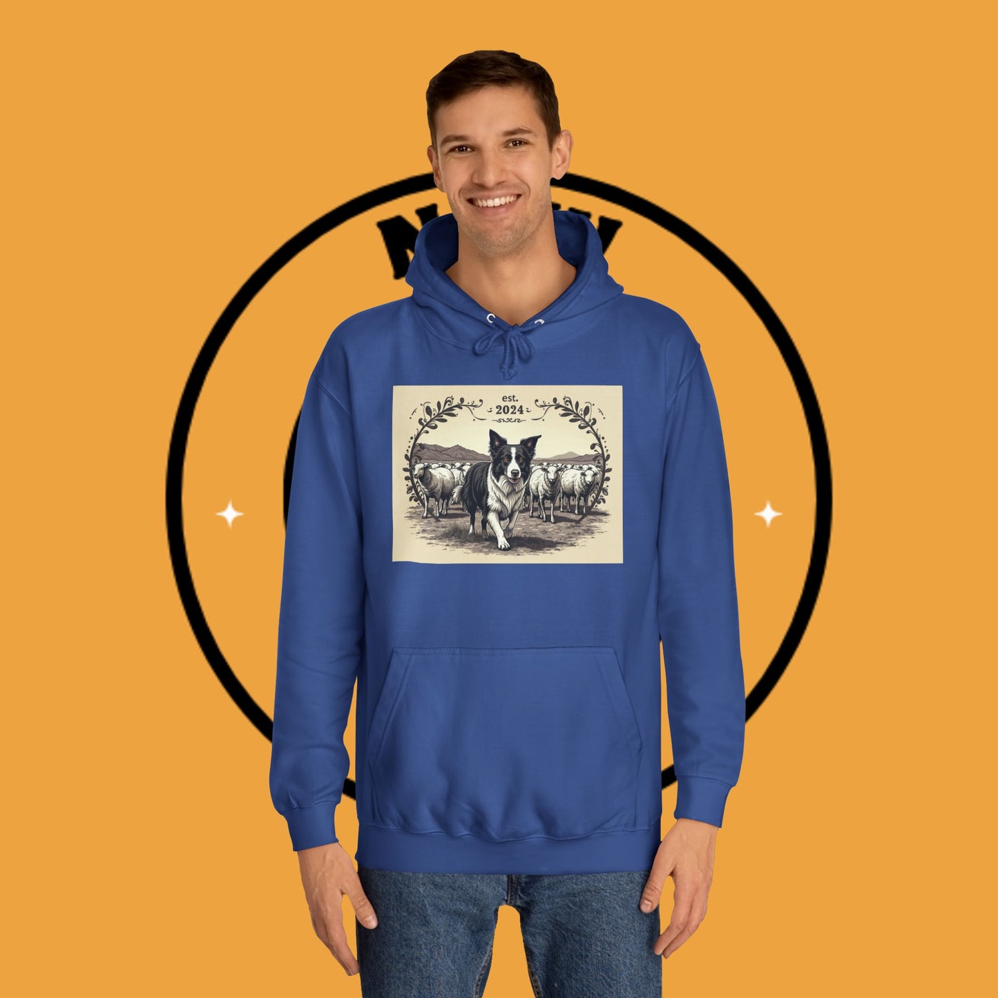 "Border Collie Sheep Herding Hoodie - Vintage Farm Life Est. 2024 Sweatshirt | Premium Pastoral Dog Design"