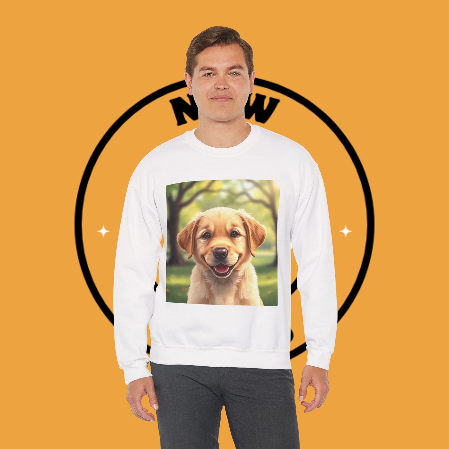 Crewneck Sweatshirt - Adorable Puppy Smiling in the Park - Sweet and Happy Golden Retriever