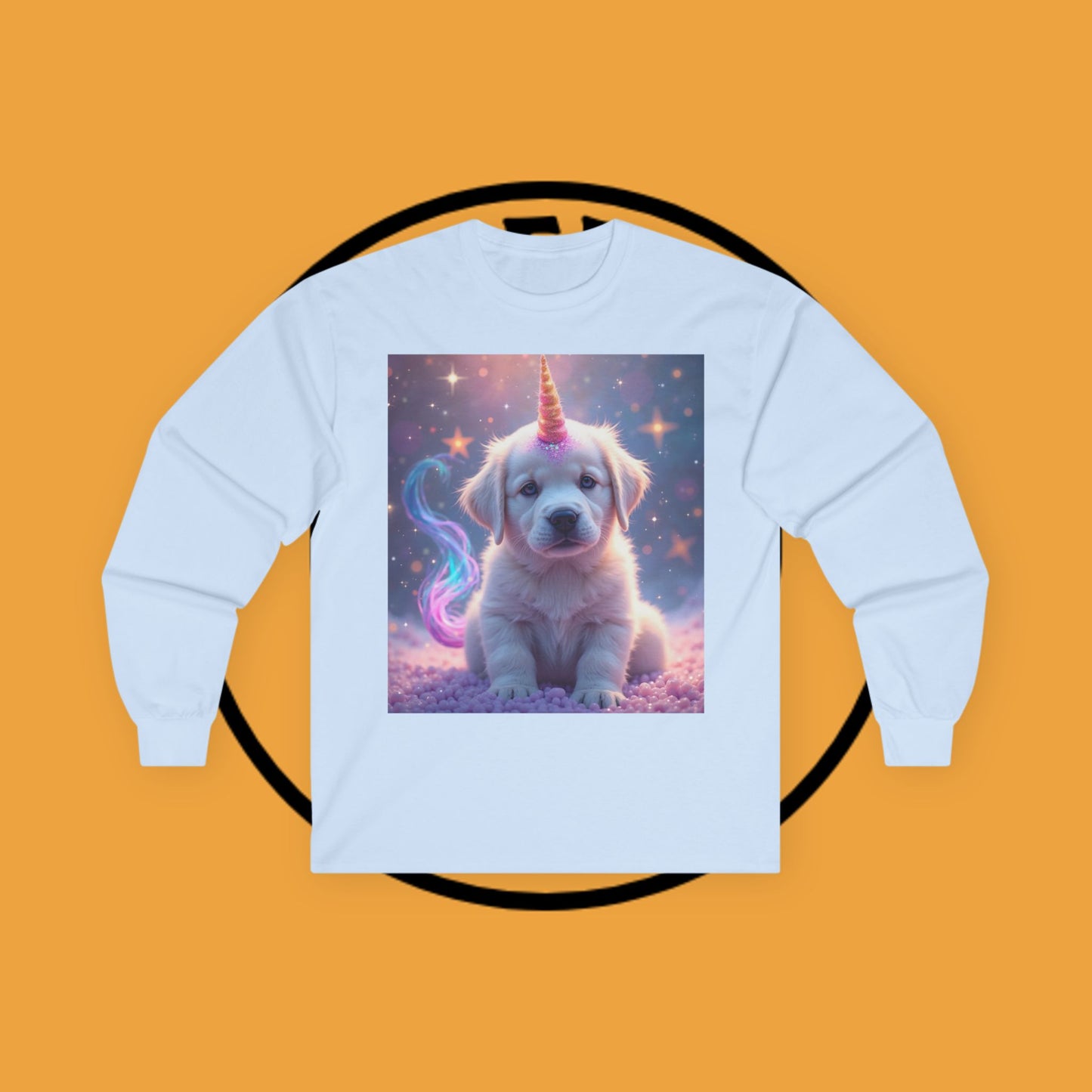 Magical Unicorn Puppy - Cosmic Fantasy Rainbow Horn Puppy Design - Unicorn Puppy with Sparkly Horn and Magic Tail - Long Sleeve T-Shirt for Fantasy Lovers 🦄✨