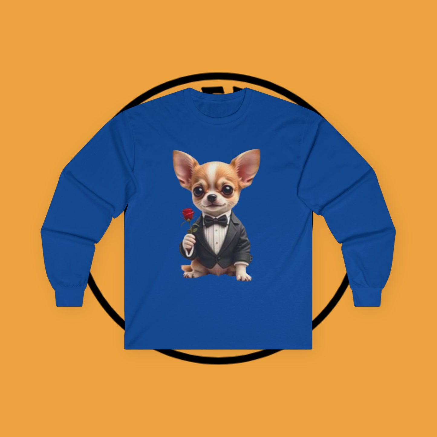 🌹 Gentleman Chihuahua Long Sleeve Tee - Dapper Dog in Tuxedo Design