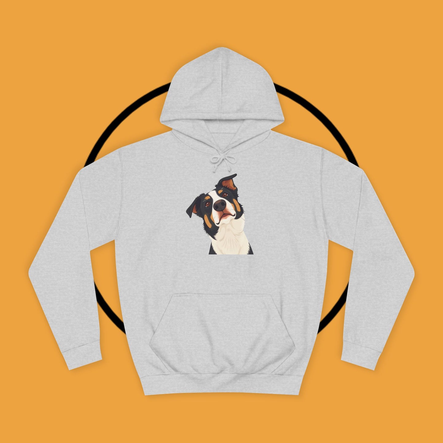 "Happy Border Collie Hoodie - Playful Cartoon Dog with Tilted Head Design | Cute Animal Streetwear"