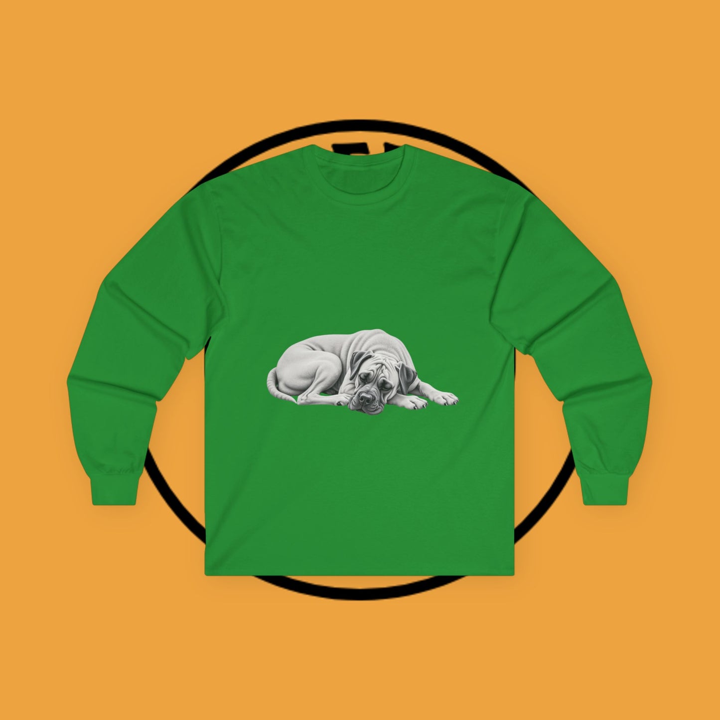 Sleepy Boxer Portrait Long Sleeve Tee - Realistic Pencil Art Relaxed Dog Shirt