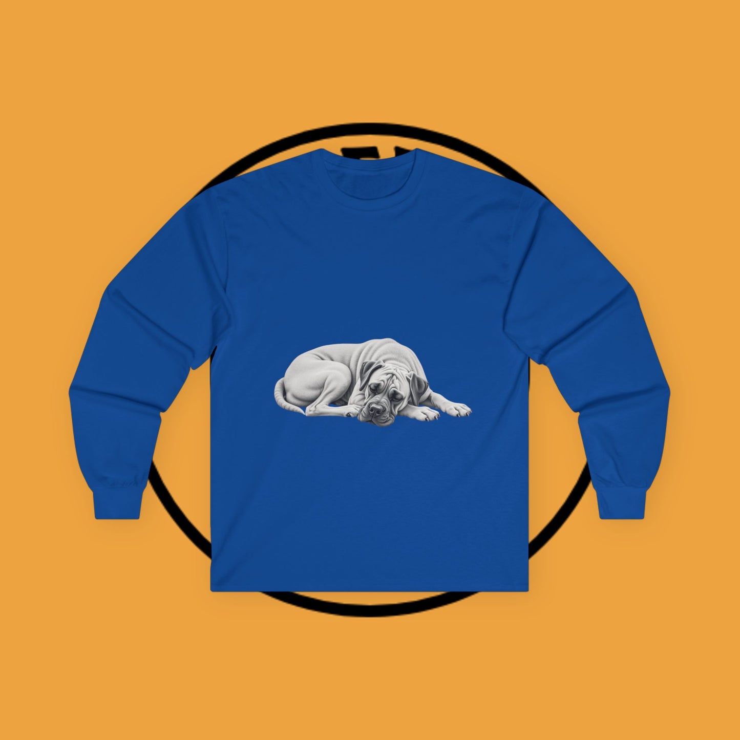 Sleepy Boxer Portrait Long Sleeve Tee - Realistic Pencil Art Relaxed Dog Shirt