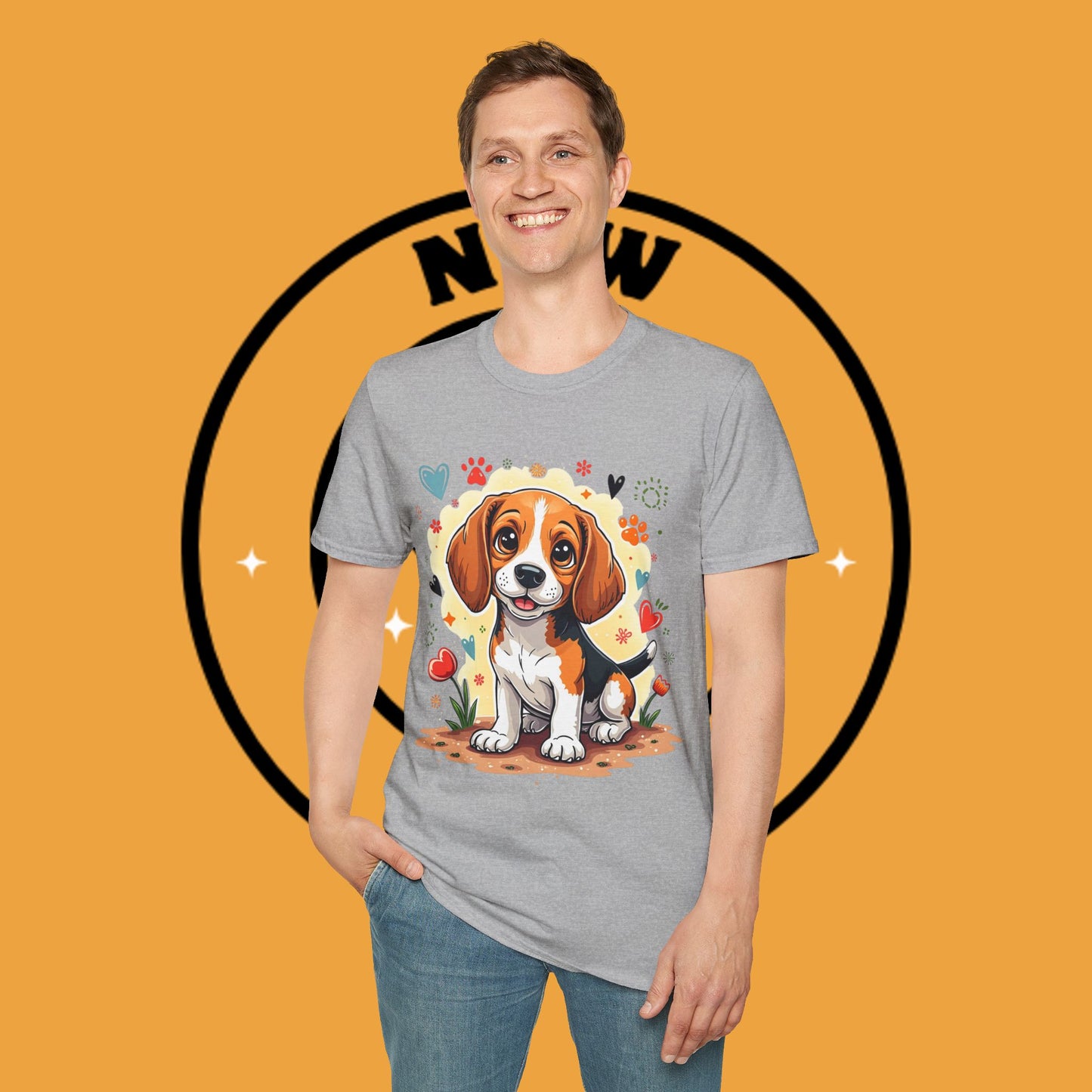 Adorable Beagle Puppy with Hearts & Paws T-Shirt - Cute Dog Love Design Graphic Tee