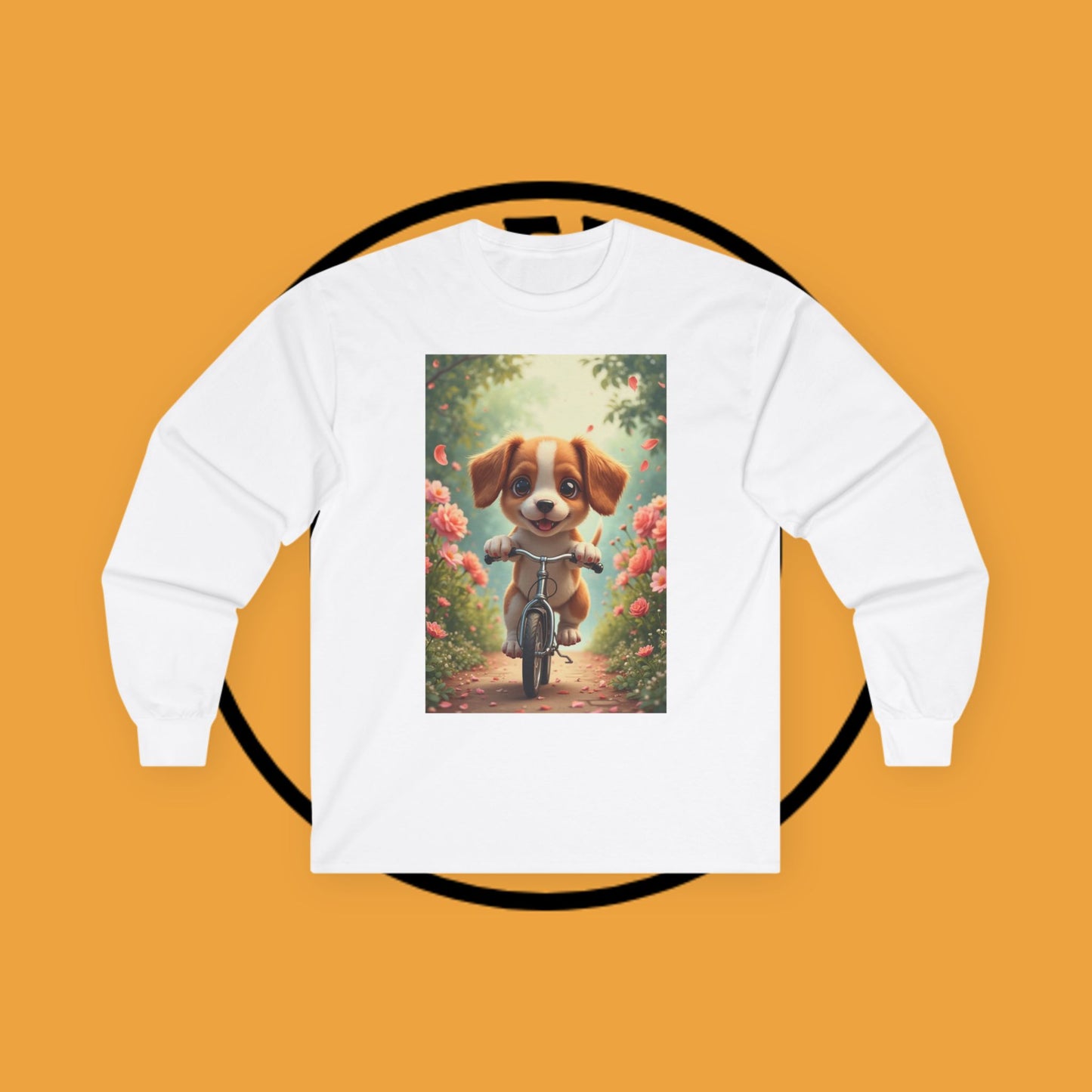 Happy Puppy Riding Bike Spring Flowers Long Sleeve Tee Gift