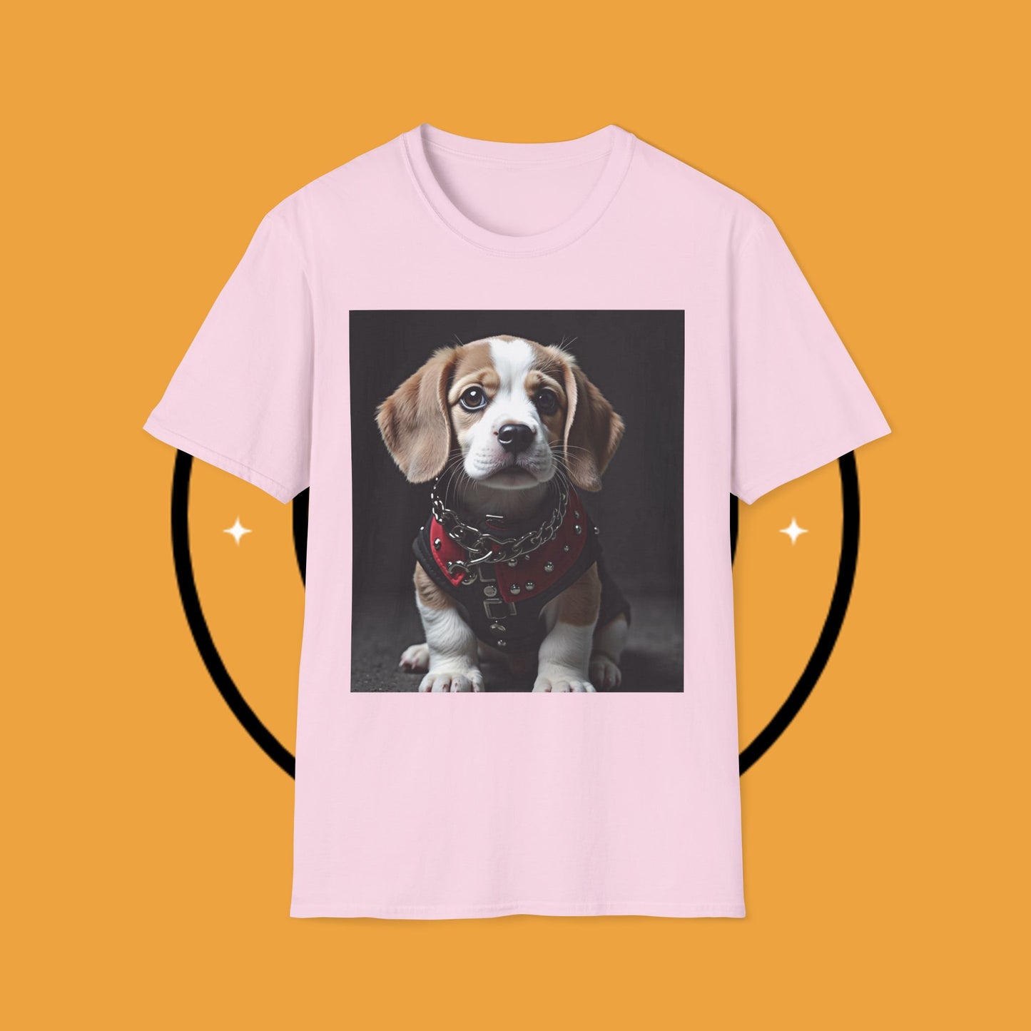 Tough Beagle Puppy T-Shirt - Rebel Dog with Leather Harness Design | Edgy Pet Lover Biker Style Tee