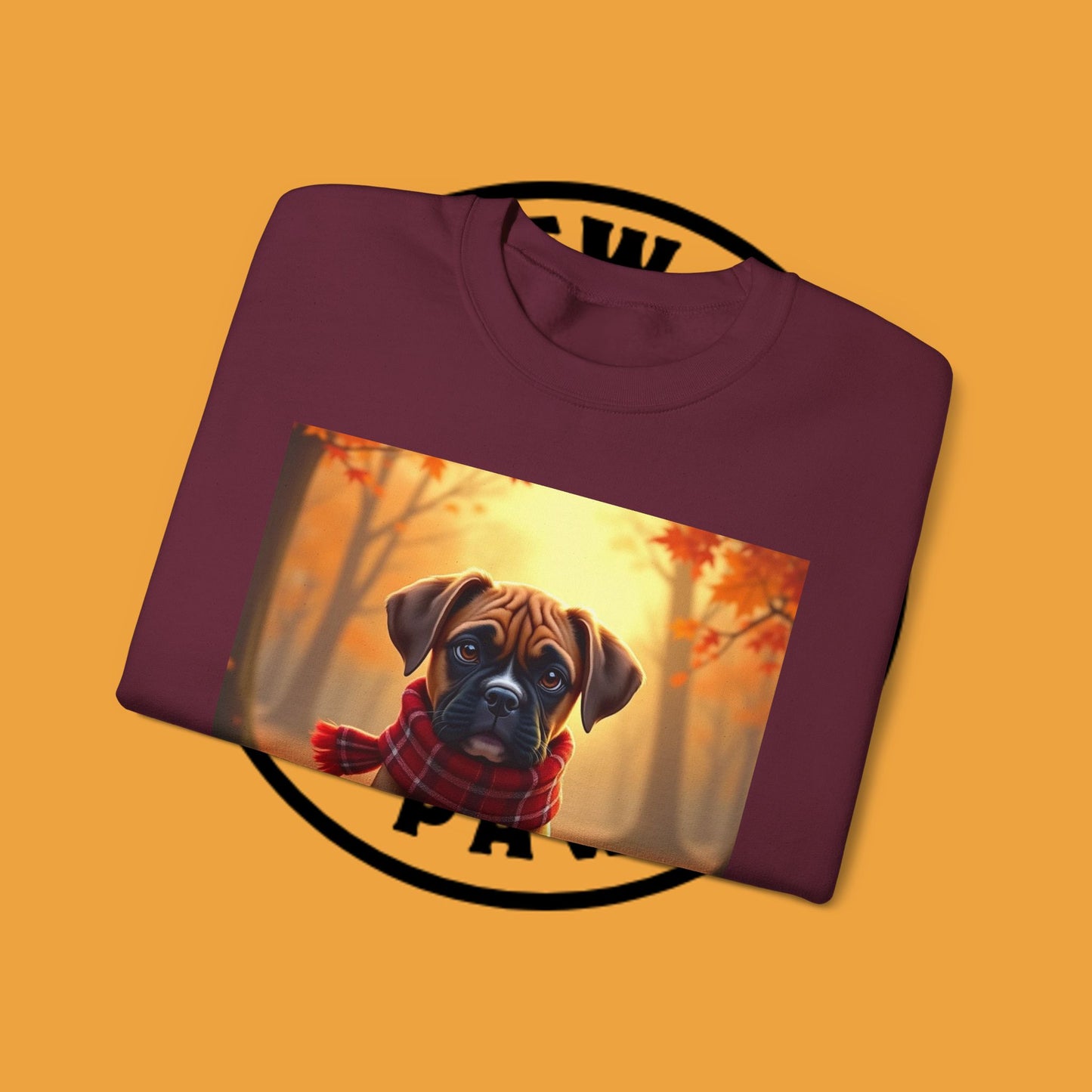Cute Boxer Puppy Autumn Crewneck Sweatshirt | Fall Dog Lover Gift | Cozy Plaid Scarf Design