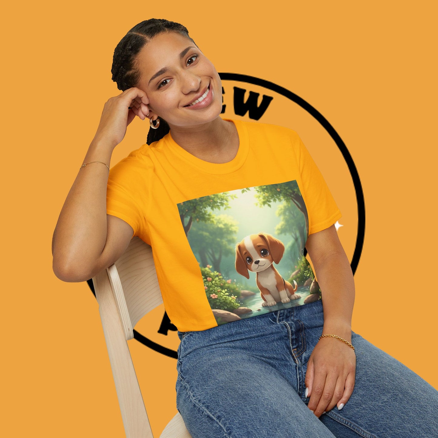 Magical Forest Beagle Puppy T-Shirt - Enchanted Nature Scene with Adorable Dog Design